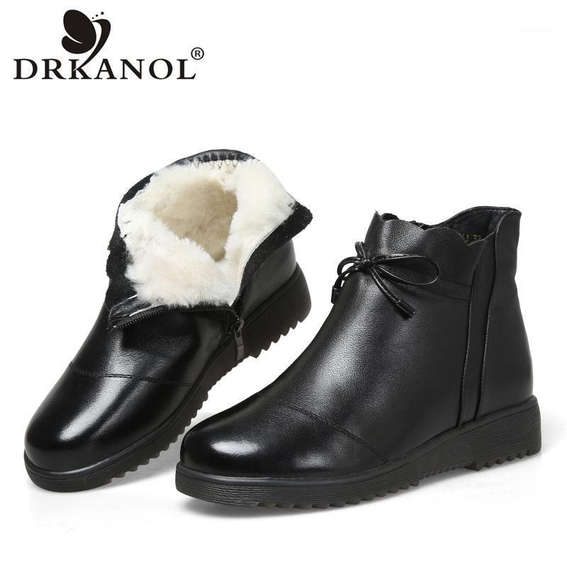 

DRKANOL New Arrival Winter Wool Snow Boots Women Warm Shoes 100% Genuine Leather Soft Bottom Side Zipper Mother Fur Boots H52611, Black
