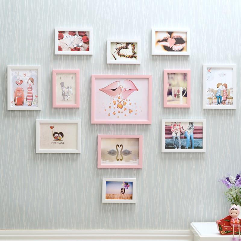 

12pcs Pink White Blue Colour Sweet Theme Wall Hanging Photo Frames Set Quality Picture Frames Suit Home Frame Decoration Photo1