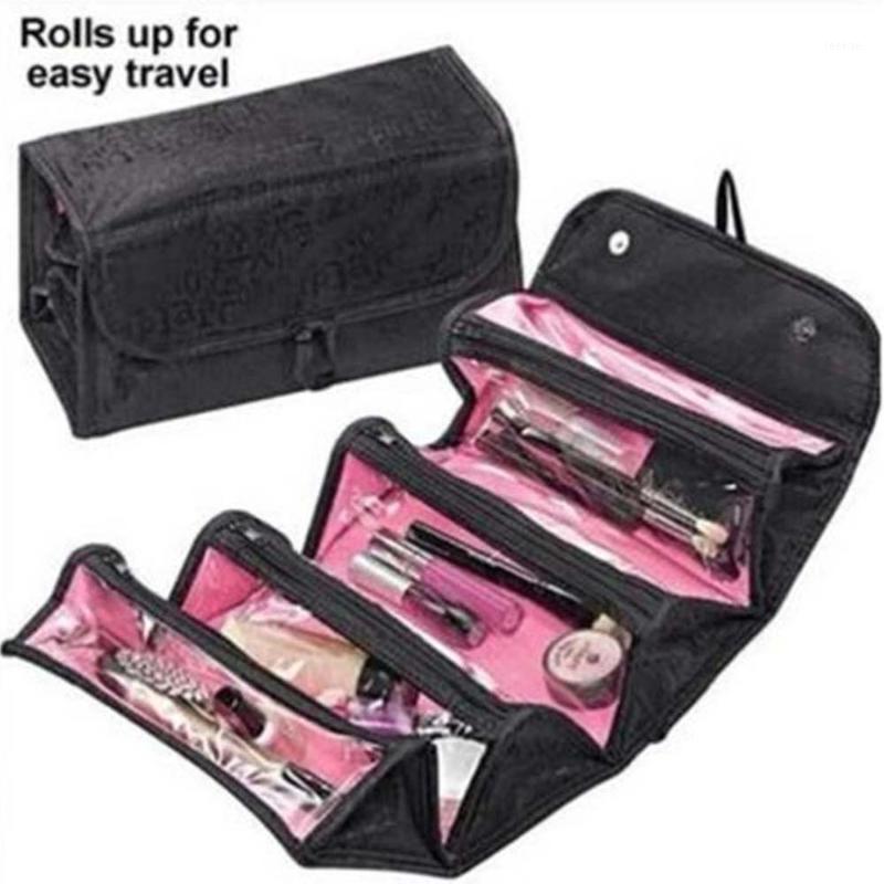 

Women Big Cosmetic Bag Travel Function Portable Fold Makeup Case Zipper Organizer Storage Pouch Toiletry Bags Wash Bag1, Black