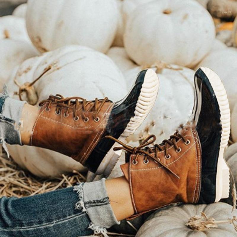 

ankle boots women leather brown Round Toe Lace Up Retro Ankle Boots Shoe winter women waterproof#G31, Black