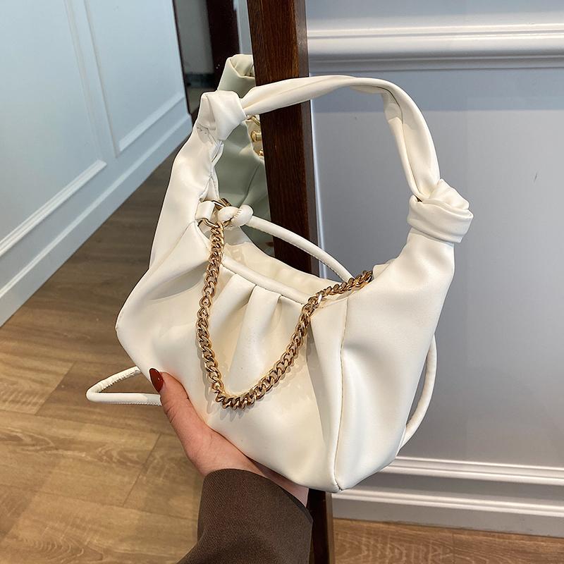 

Pleated high-quality winter tote bag 2021 new fashion women's designer chain solid color one-shoulder messenger bag, Black