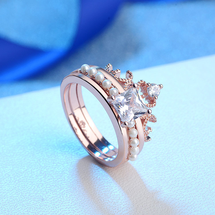 

Diamond ring pearl set ring luxury silver jewelry bracelet hot pair ring fashion trend retro jiez