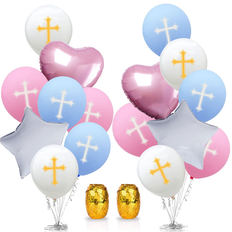 

Factory priceEaster God Bless Cross Latex Balloons Heart Star Aluminum Balloon Baptism Forked Holy Communion Party Chris