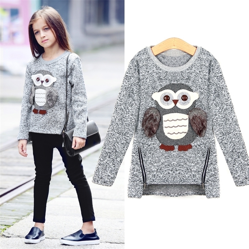 

Girls Fleece Lined Zipper sweater Cartoon Cute Owl Casual Cotton Girls Winter Clothes girls sweater for 6 7 8 9 10 12 14 years 201109, Red