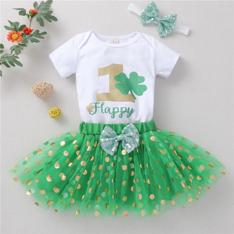 

Festival Baby Girls Clothes Set Letter Print Short Sleeve O-neck Jumpsuit+Tulle Elastic Waist Tutu Skirt+Bow Headband Girls Sets
