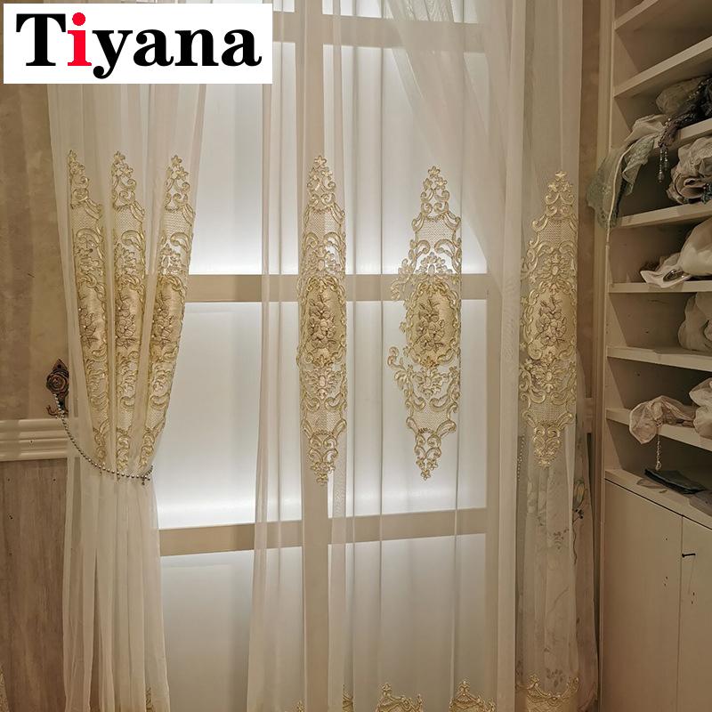 

Tiyana European Flower Beads Sheer Tulle Curtains For Living Room Bedroom Luxury Window Drapes Panel Home Decoration ZH034Y