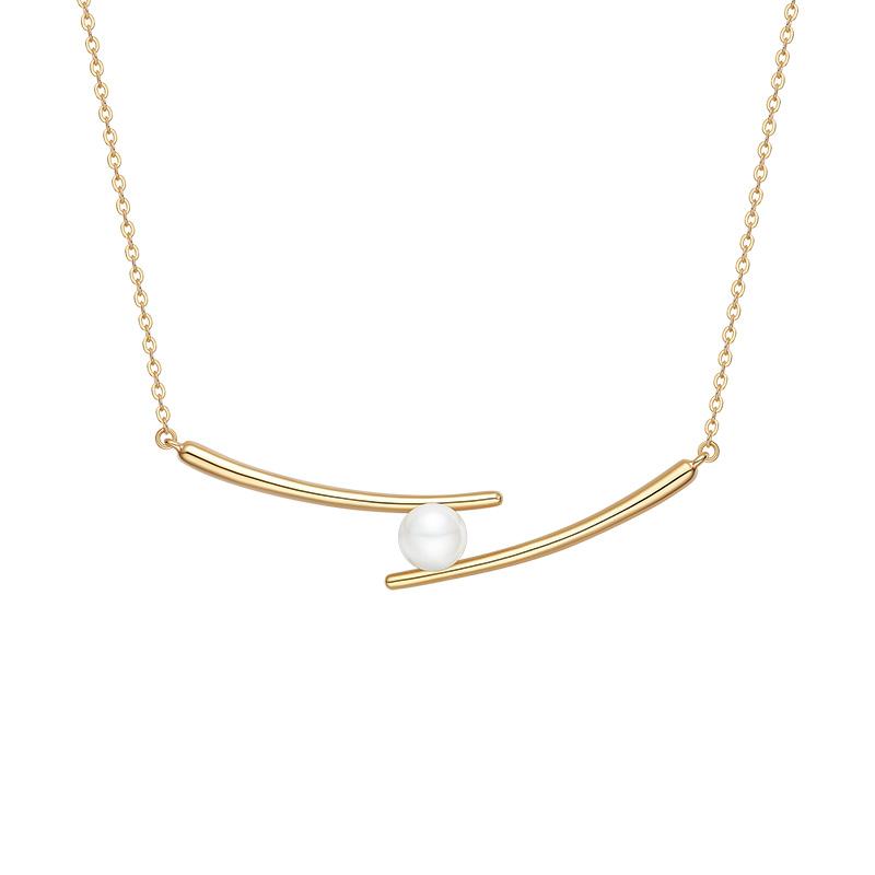 

100% 925 Sterling Silver 18K Gold Color Chopsticks Pendant Necklace Clavicle Chain with Pearl for Women Fashion Party Jewelry