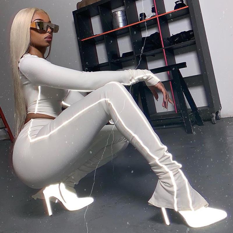 

Fitshinling Reflective Striped Tracksuit Workout Fitness Women 2 Piece Set Sportswear Push Up Sexy Oufits Athleisure Suits Femme, Black