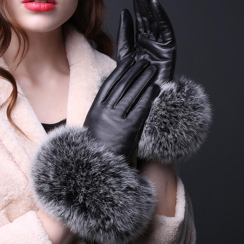 

Five Fingers Gloves 2021 Arrival Genuine Leather Glove Real Sheepskin & Fur Women's Fashion Style High Quality