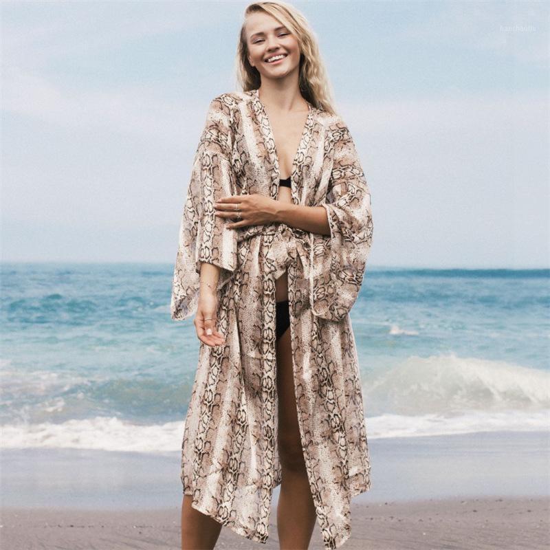 

2020 New 3D Snake Skin Summer Beach Dress Long Kimono Women Swimsuit Cover Up Plus Size Bikini Coverup Beachwear Sarong Plage1