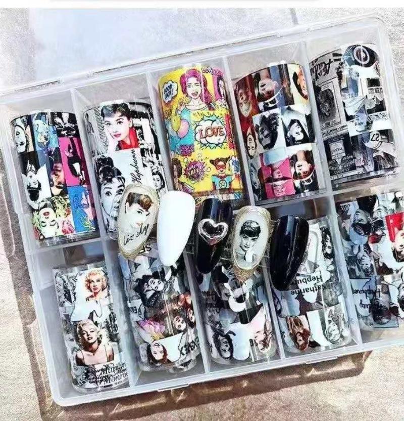 

10 Rolls/box Nail Star Paper Transfer 10pcs Holographic Nail stickers Flower/Fruit/ Starry Sky Laser Foil Transfer Sticker