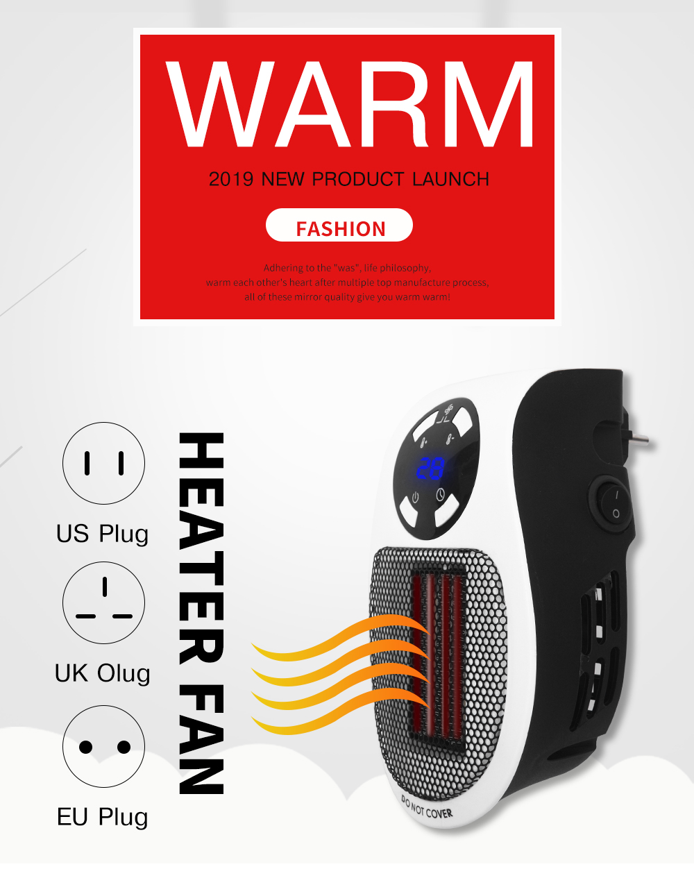 Portable Electric Heater Plug in Wall Mini Heater Room Heating Stove Household Radiator Remote Warmer Machine 500W Device EU US UK Adapter to Cho-image-748565165