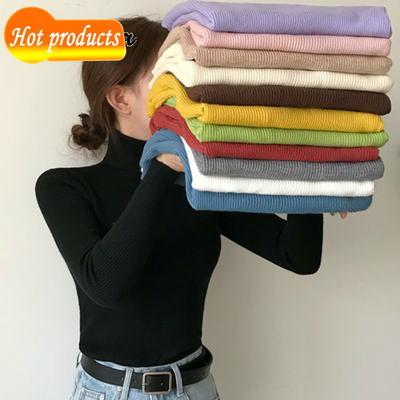 

2020 black winter sweaters for women turtlenecks, pullovers in casual knitted or crocheted fine women' sweater plus size OWIC, Pure white