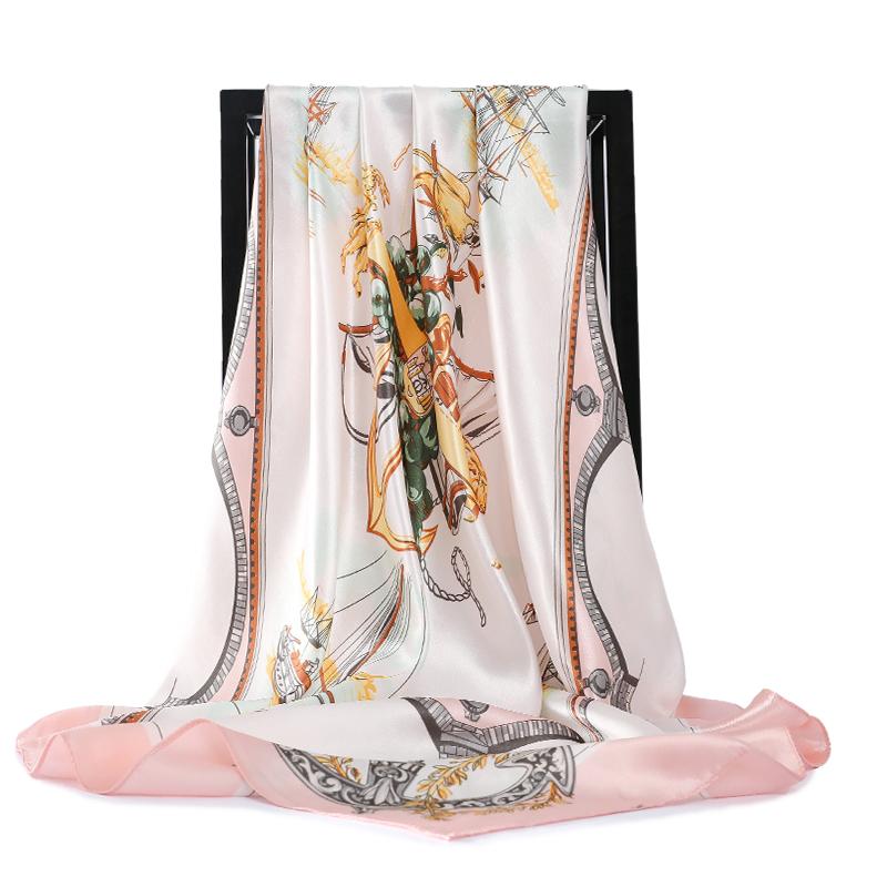 

2020 Fashion Kerchief Silk Satin Hair Scarf For Women Floral Printed Hijab Scarfs Female 90*90cm beach Square Shawl Neck Scarves
