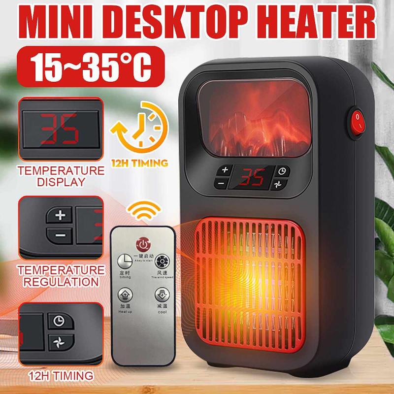 

900W Portable Mini Electric Heater Desktop Heating Stove Fan Radiator with Remote Control Household Warmer Machine for Winter