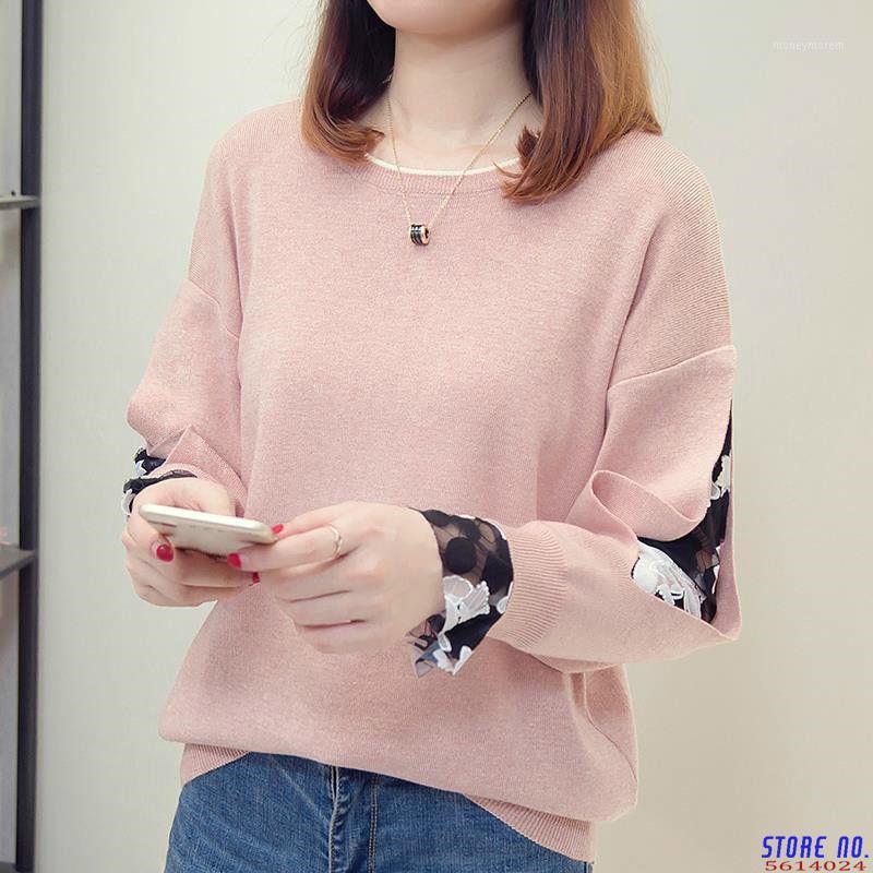 

Fashion Plus Size Knitted Sweater Women Winter Clothes 2020 Hollow Out Mesh Patchwork Long Sleeve Casual Knitwear 553931, Black