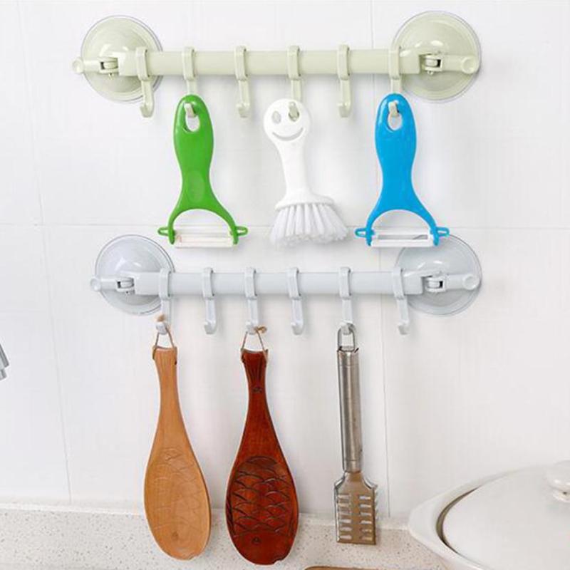 

Wall Vacuum Rack Suction Cup 6 Hooks Towel Bathroom Kitchen Holder Sucker Hanger 4.24