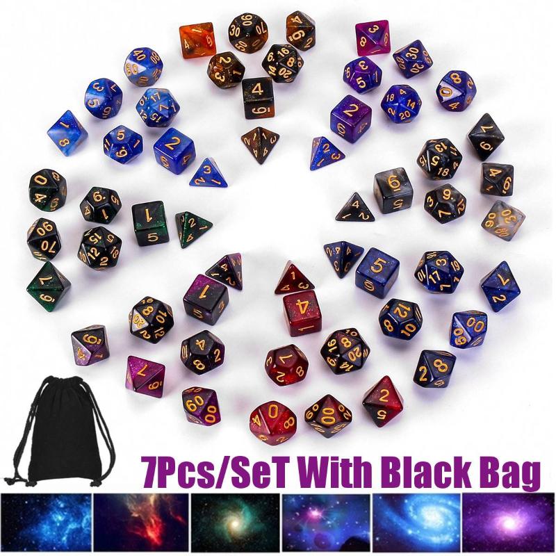 

2020 New Arrival Nebula Dice Set Polyhedral Dice 7pcs/set with Black Drawstring Bag for Tabletop RPGs Games 8 Colors