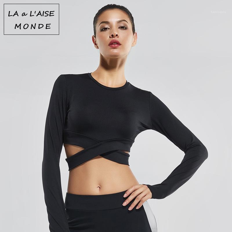

Sport Yoga Cross Crop Gym Shirt Fitness Top Sports Wear Workout Tops For Women Shirts Womens Long Sleeve Activewear Sportswear1, Black