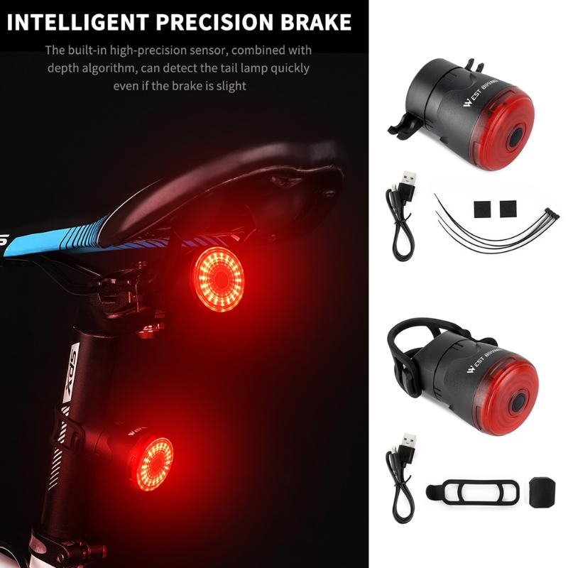 

WEST BIKING Smart Bicycle Brake Rear Light Lamp IPX6 Waterproof USB Charging Outdoor Night Riding Bike Cycling Taillight