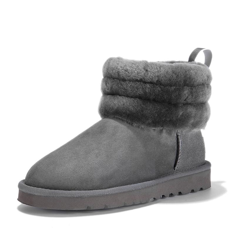 

Women Genuine Leather Shoes Woman Sheepskin Boots with Natural Real Sheep Fur Female Winter Snow Footwear Girls Boots, Black