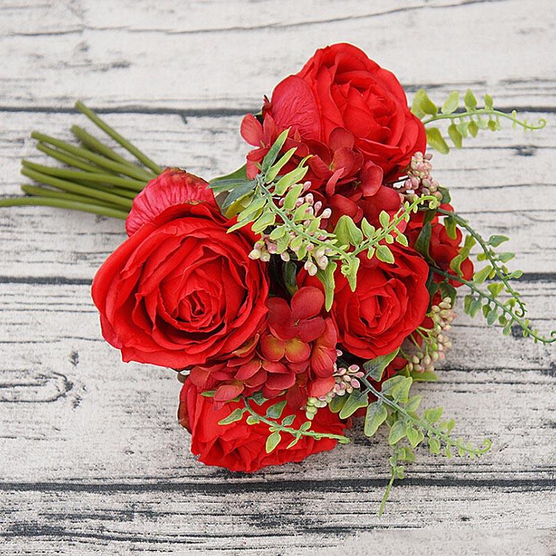 

1 bouquet 10pcs Artificial red Rose Heads Flower Wedding Bridal silk Bouquet Birthday Party Valentine's Day Home Decoration, White