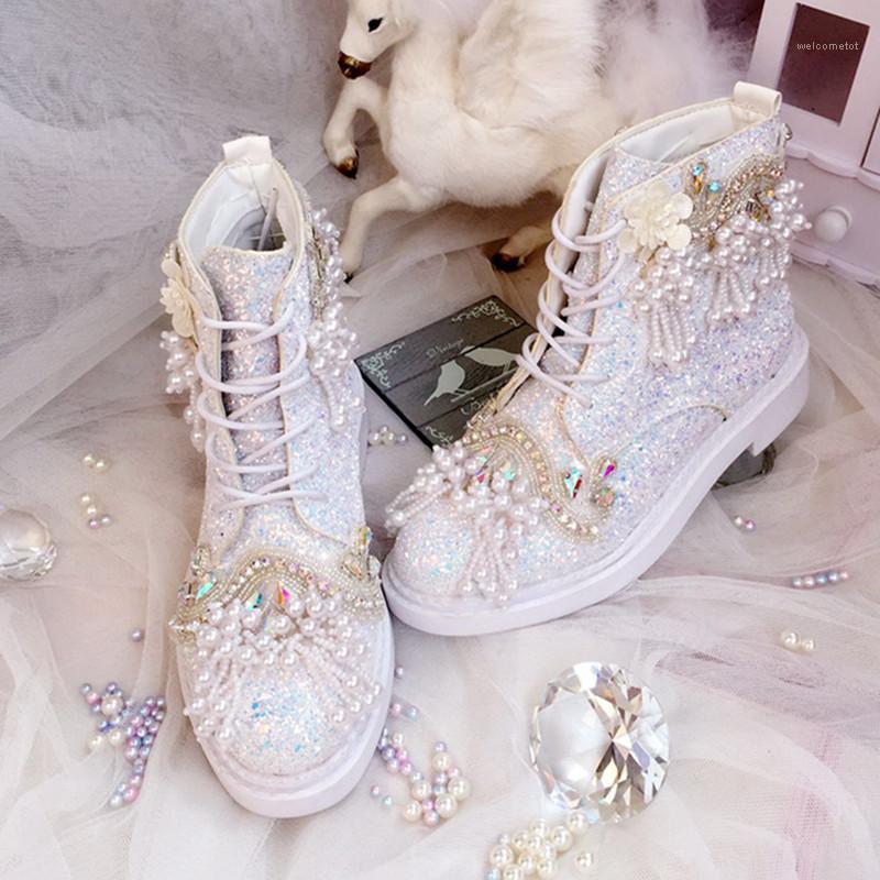 

Shoes Wedding Boots For Bride Personized Princess Sequins Pearls Sweet Lady Autumn Winter Crystal Colorful Bling Shoes1, Black