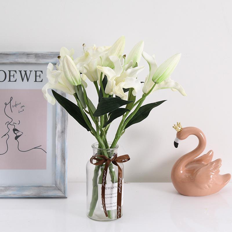 

1Pcs 3 Colors PU Perfume Lily Artificial Flowers Fake Plants For Wedding Christmas Party Decoration JH1251, White