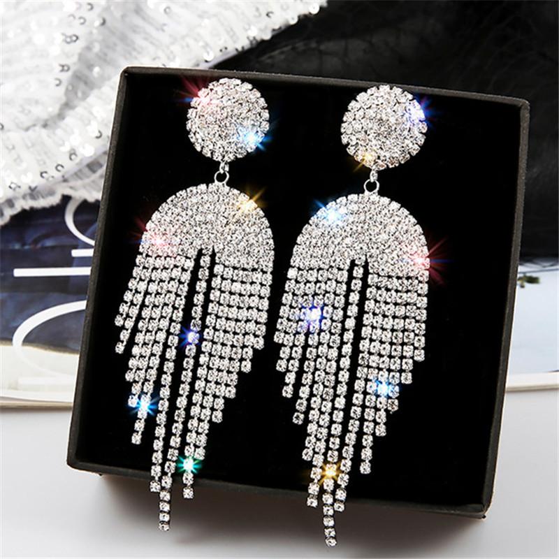 

FYUAN Long Tassel Crystal Drop Earrings for Women Bijoux Geometric Full Rhinestone Earrings Statement Jewelry Gifts