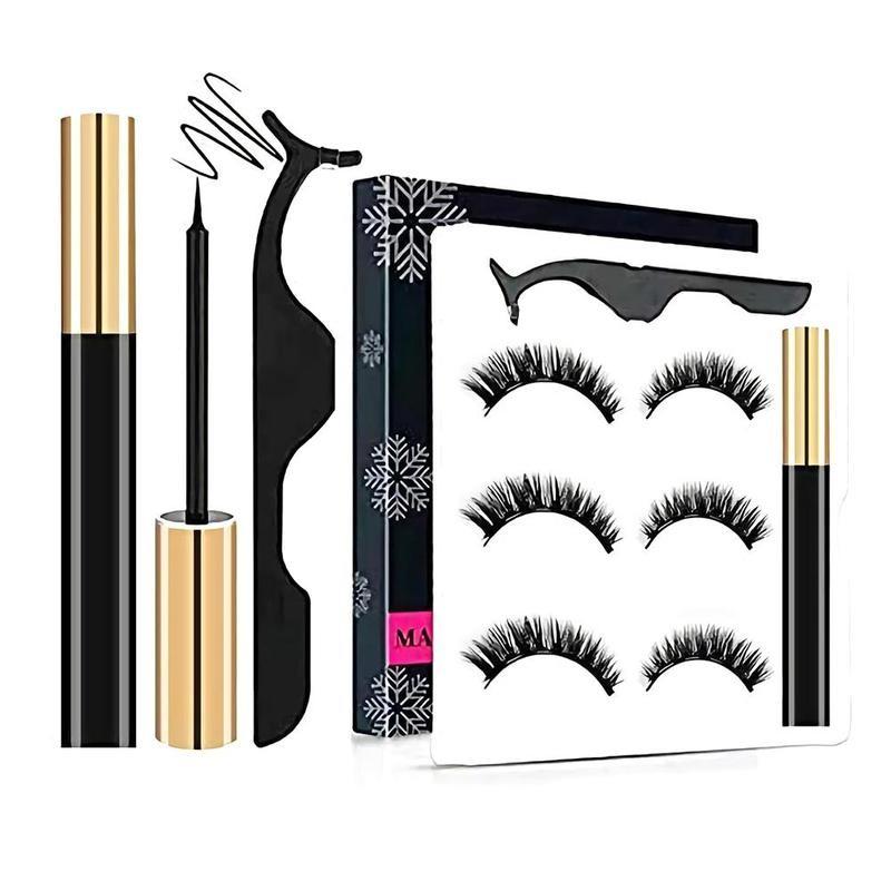 

Magnetic Eyelashes Eyeliner Eyelash Curler Set 5 Magnet Natural Long Magnetic False Eyelashes With Eyeliner Hot Sale
