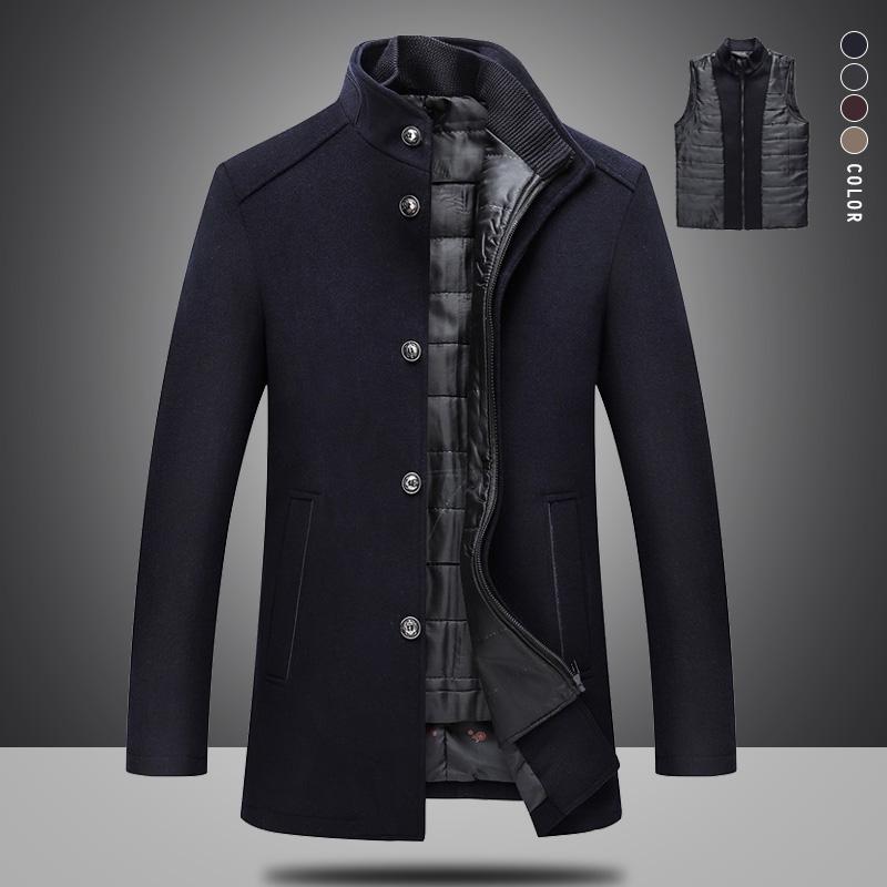 

2020 Winter Men's Wool Jacket Male Overcoat Solid Stand Collar Warm Thicken Woollen Overcoat Men Brand Clothing Coat BS997, Wine red