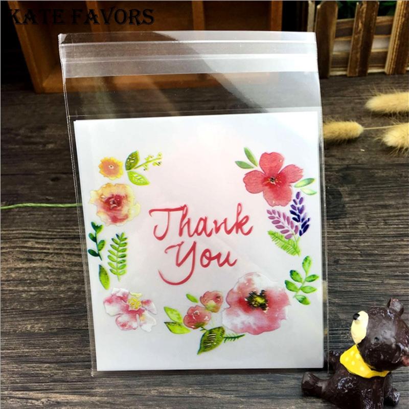 

100Pcs Thank you Candy &Cookie Plastic Bags Self-Adhesive for DIY Biscuits Snack Baking Package Decor Kids Gift Supplies 10x10cm