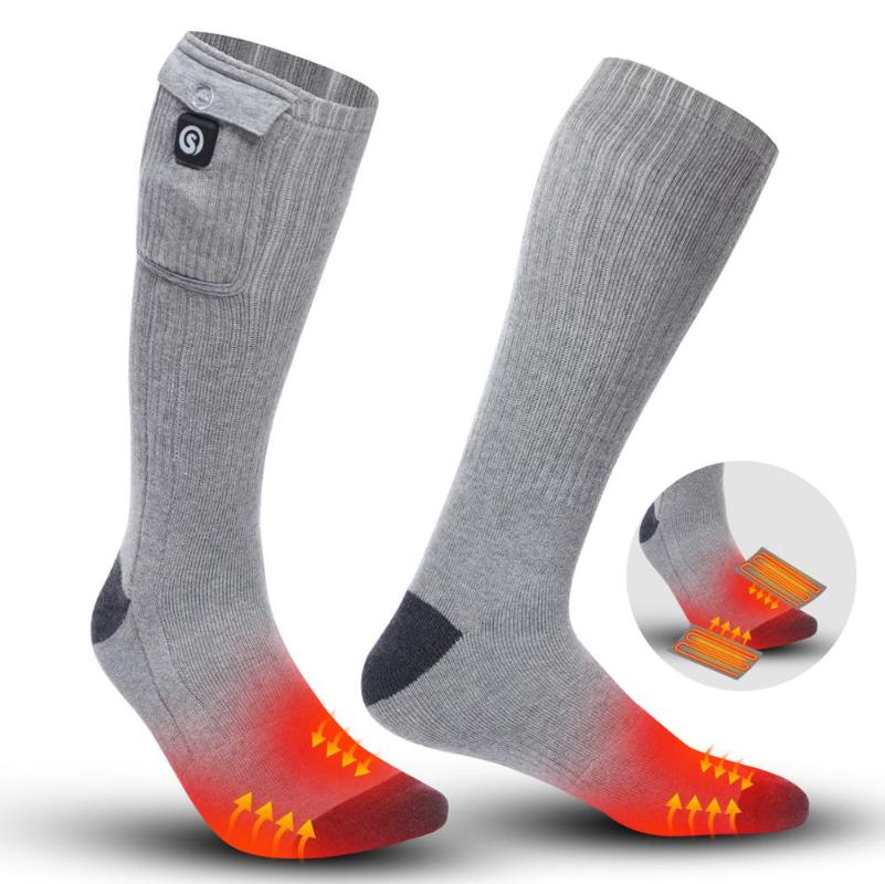 

2020 New Winter Heated Socks 100% Cotton Material Custom Electric Rechargeable Women Men Warm Fishing Heating Ski Riding Socks, Grey