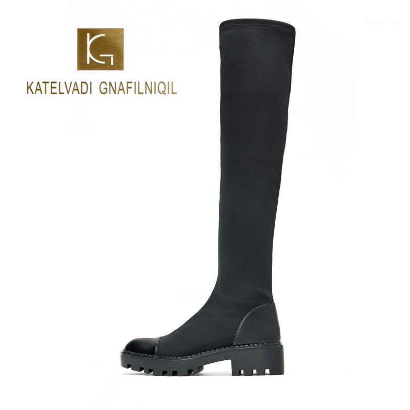 

KATELVADI Over Knee Boots Stretch Fabric Winter Warm Short Plush Inside Fashion ZABoots JY-0011, No plush