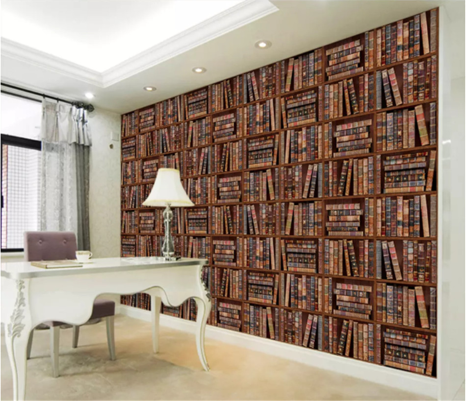 

European Retro Books Bookshelf Photo Wallpapers for Living Room Bedroom Study Office Papel De Parede 3d Wall Papers Home Decor, Brown