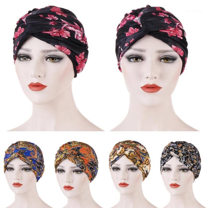 

Arab Muslim Women Beanie Floral Print Hat Turban Knot Head Cover Cancer Chemo Cap Hair Loss Headwear Islamic Dubai New1, Black
