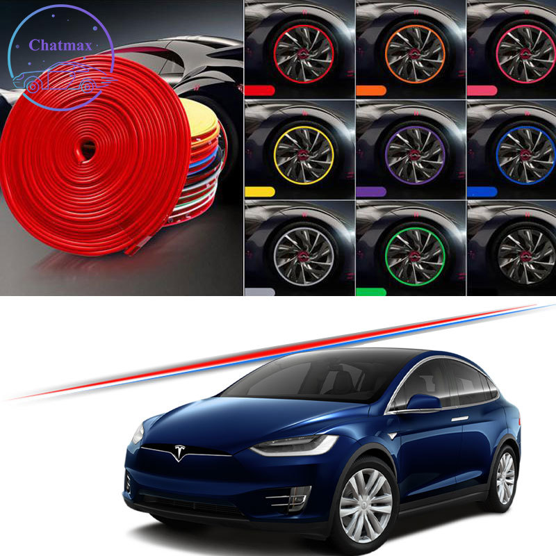

8M Multi-Colors Car Wheel Hub Rim Trim for Tesla Model 3 Y X S 2008-2020 Plus Edge Protector Ring Tire Strip Guard Rubber Stickers