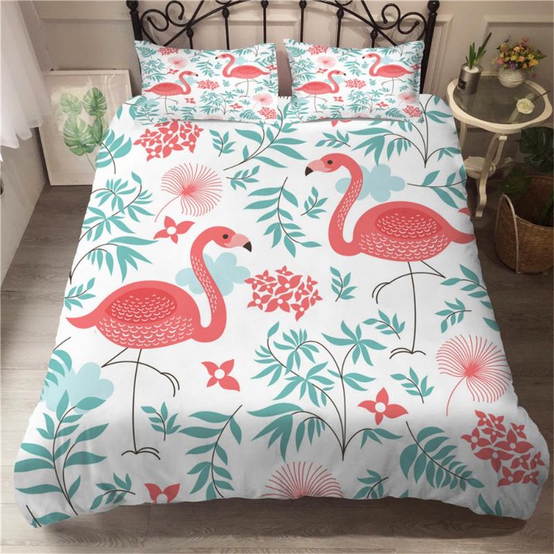 

2/3 Pieces Colorful Flamingo Bedding Set Cactus/Plant Duvet Cover Home Textile Bed Quilt Cover For Girl Adults Gift Bedspread, As picture