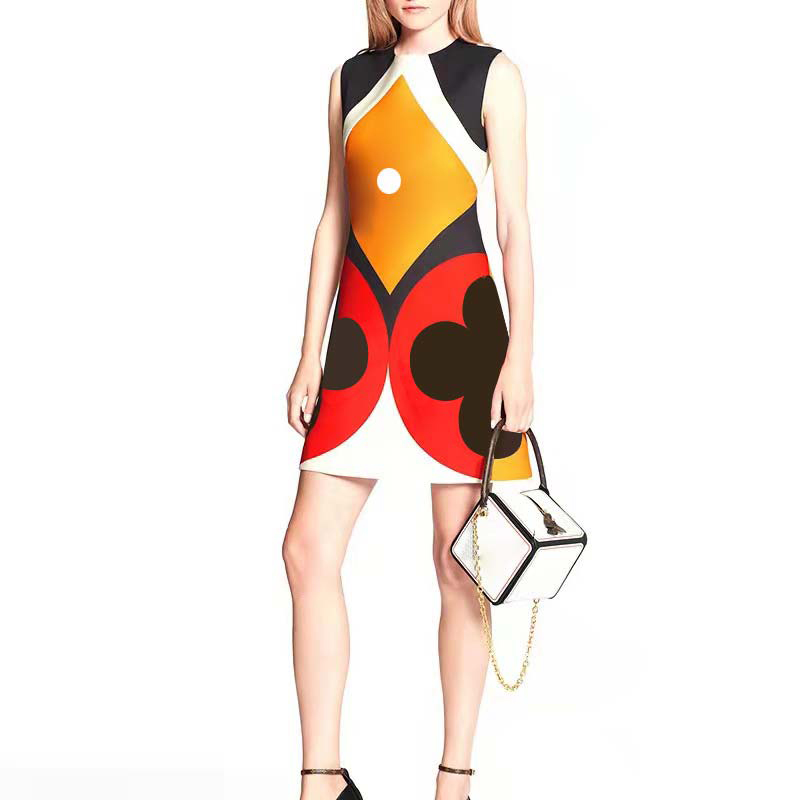 

Women Dress Fashion Skirt Printing Dress Casual Panelled Dresses Womens Sleeveless Short-Skirts High Quality Skirt