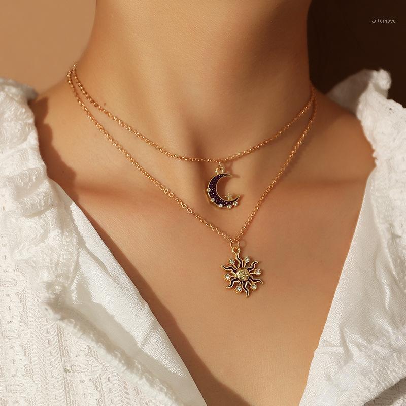 

Gold Chain Necklace Moon Sun Pendant Necklace For Women Aesthetic Halloween Friends Egirl Wholesale Gift1