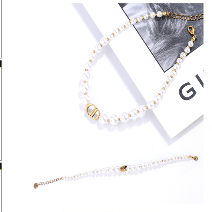 

Luxury designer jewelry imitation pearl necklace bracelet set, Separate white package