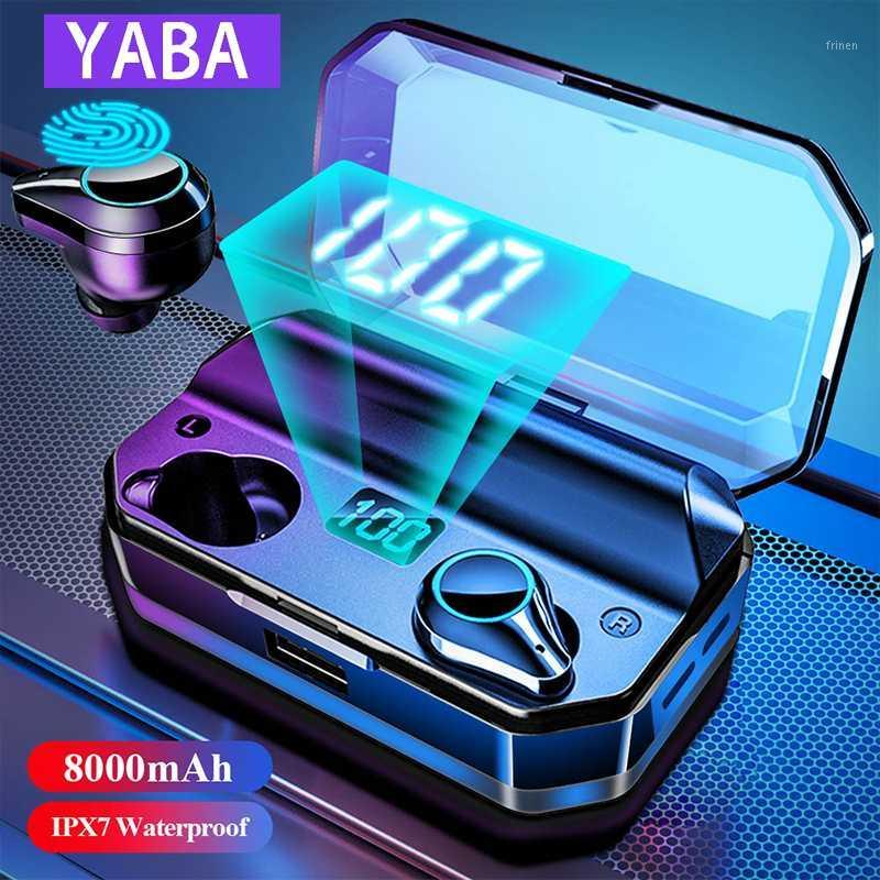 

YABA 8000mAh Bluetooth 9D Stereo 5.0 Wireless Headphones IPX7 Waterproof Headphones LED Display with Mic Touch Key1