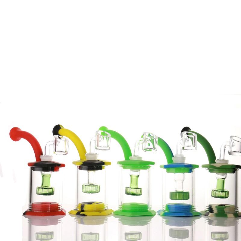 

Hookahs 5 Colors Assemble Silicone Bong tall 15cm Easy clean Dab Rig small rigs glass bongsSilicone pipe