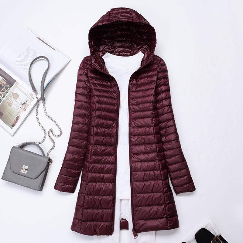 

Autumn Winter Plus Size 4XL Women Down Jacket Hooded Ultra Light Duck Down Parkas Long Coat Warm Thin Slim Jacket Outwear RH1424, Black