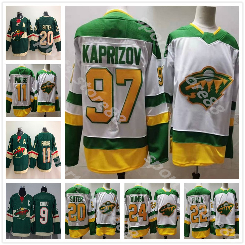 

2021 Minnesota Wild Reverse Retro Jersey 22 Kevin Fiala 97 Kirill Kaprizov 11 Zach Parise 24 Matt Dumba 20 Ryan Suter 9 Mikko Koivu 05, Colour 1