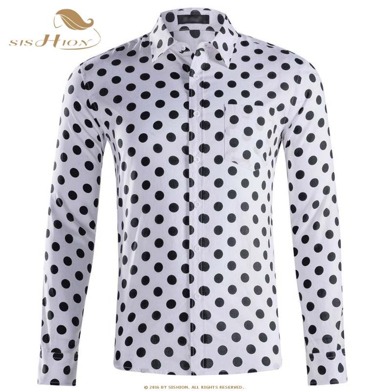 

SISHION Autumn Casual Mens Polka Dots Shirts Long Sleeve Cotton Men QY0339 Black White Plus Size Single Bressted Shirt Men