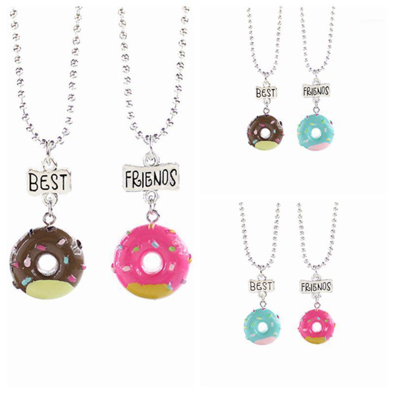 

1set(2PCS) Fashion Imitation Doughnut Pendant Best Friends Necklace BFF Drop Chain Necklace Children Jewelry Gift, ert261