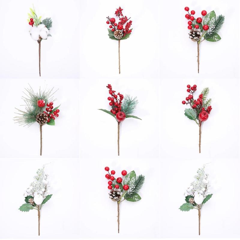 

Artificial Flower Christmas Decoration Flowers DIY Pine Cone With Holly Branches Home Ornaments For Artificial Plants Floral