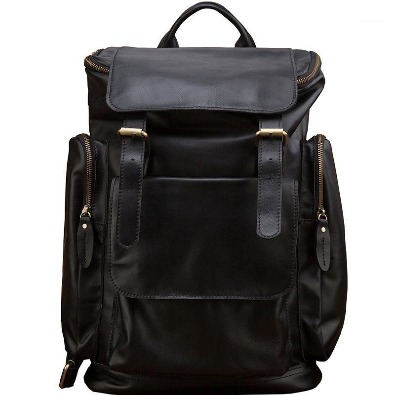 

New Genuine Cow Leather Men Backpack Large Capacity Crazy Horse Male Travel Bags Men's Handbag Bag1, Black