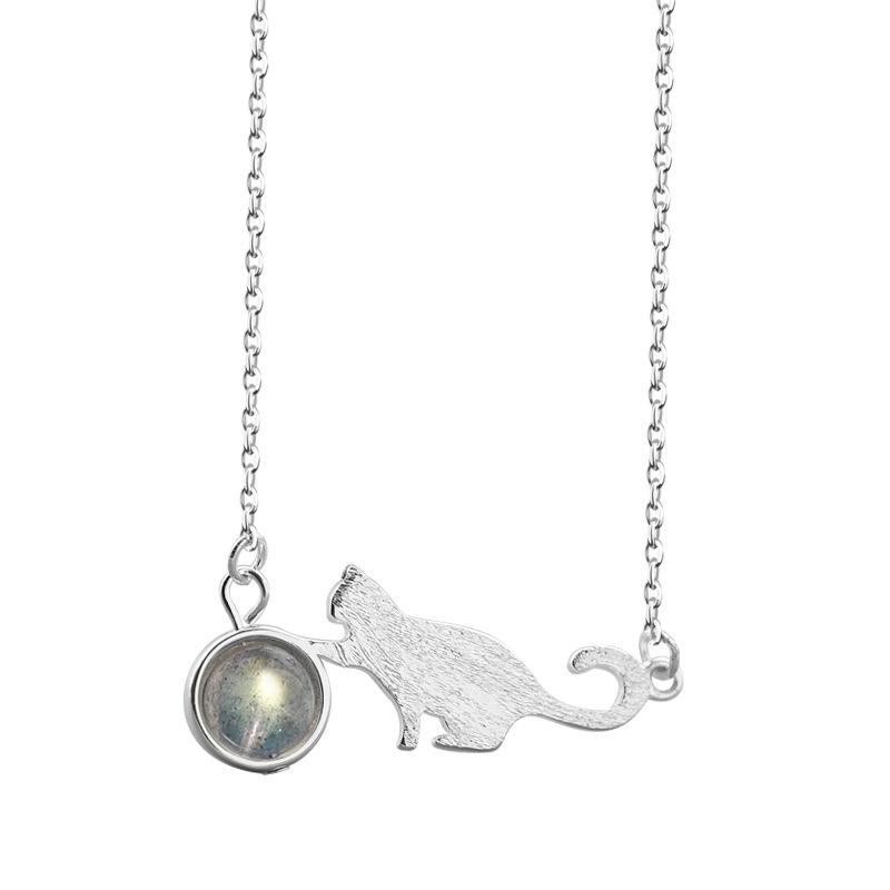 

Popular Cat Moonlight Stone Necklace sterling Silver Creative Simplicity Student Clavicle Chain Female Sweet Style